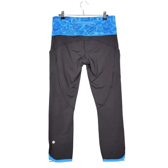 LULULEMON Can't Stop Crop Black Paisley Cornflower Hi Rise Power Luxtreme SIZE 8 - Picture 4 of 10